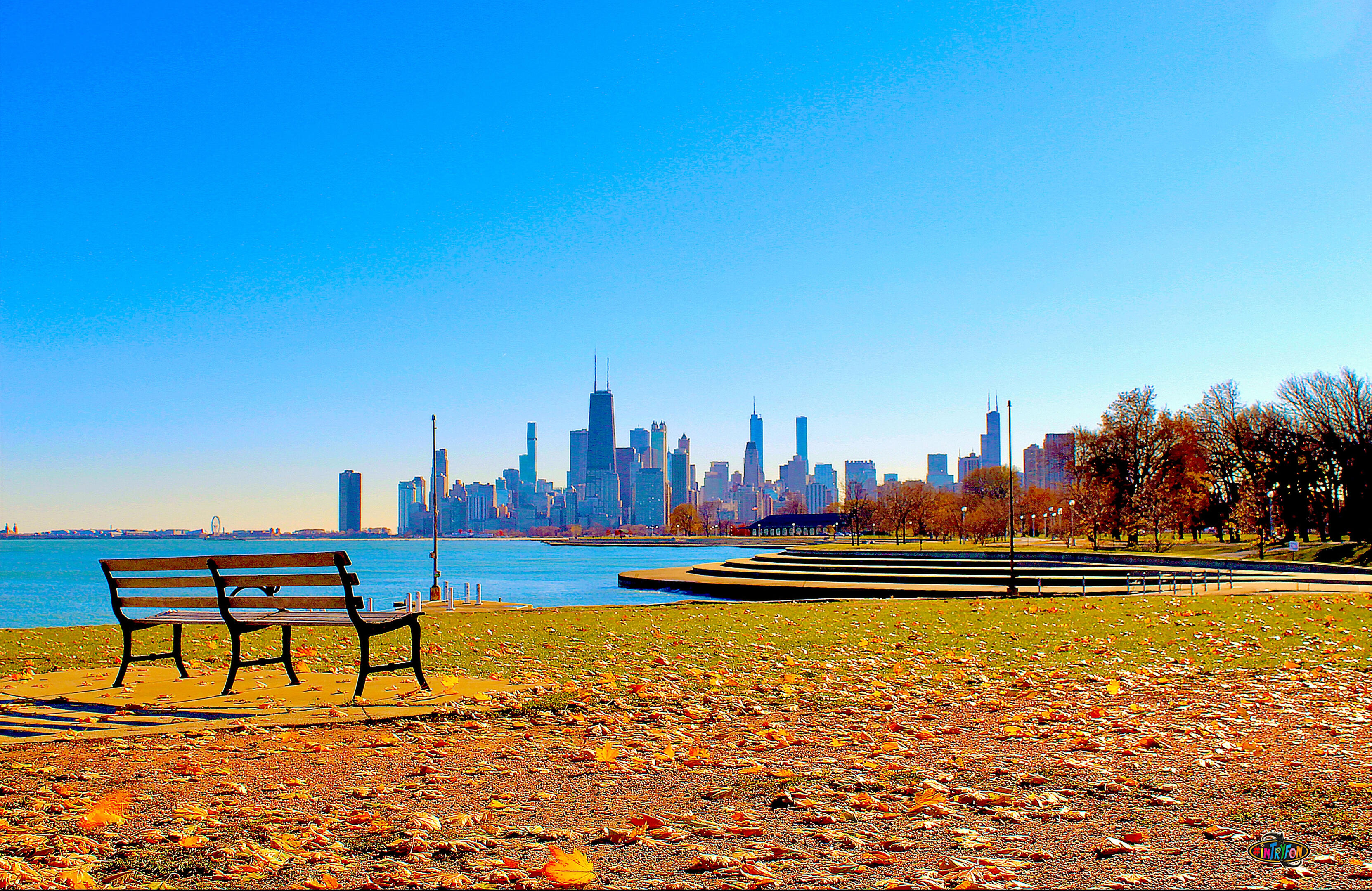 Chicago Skyline Bench - Fall